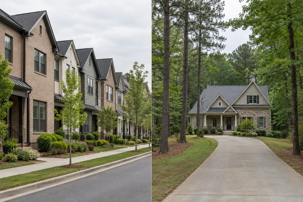 Contrast between attached housing and detached homes on larger lots