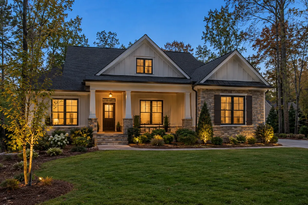 Newly built single family home exterior in North Fulton