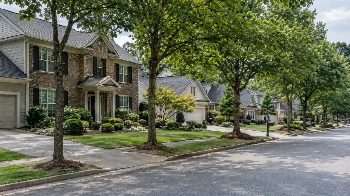 Mature residential neighborhood with existing homes and landscaping