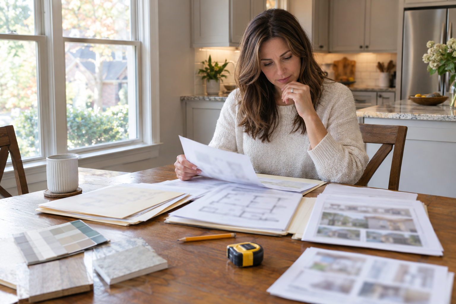 Home seller reviewing renovation estimates and property preparation documents